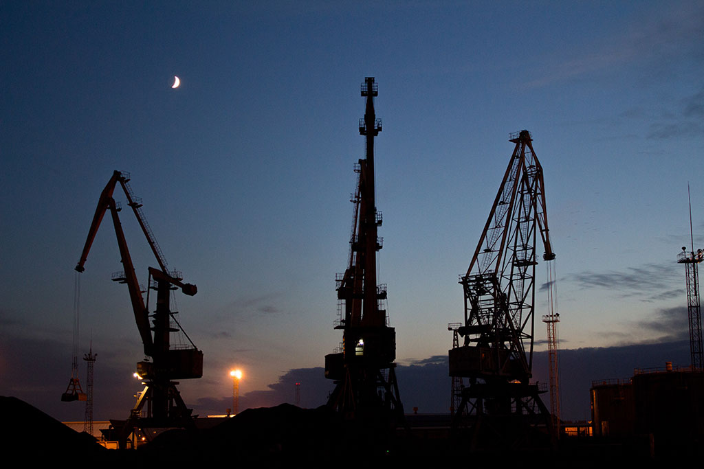 large cranes at construction site building